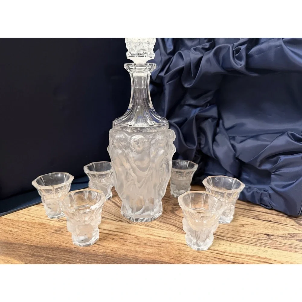 Bohemia Crystal Czech Hand Made Bacchantes Decanter Set 7 Piece W/ Original Box